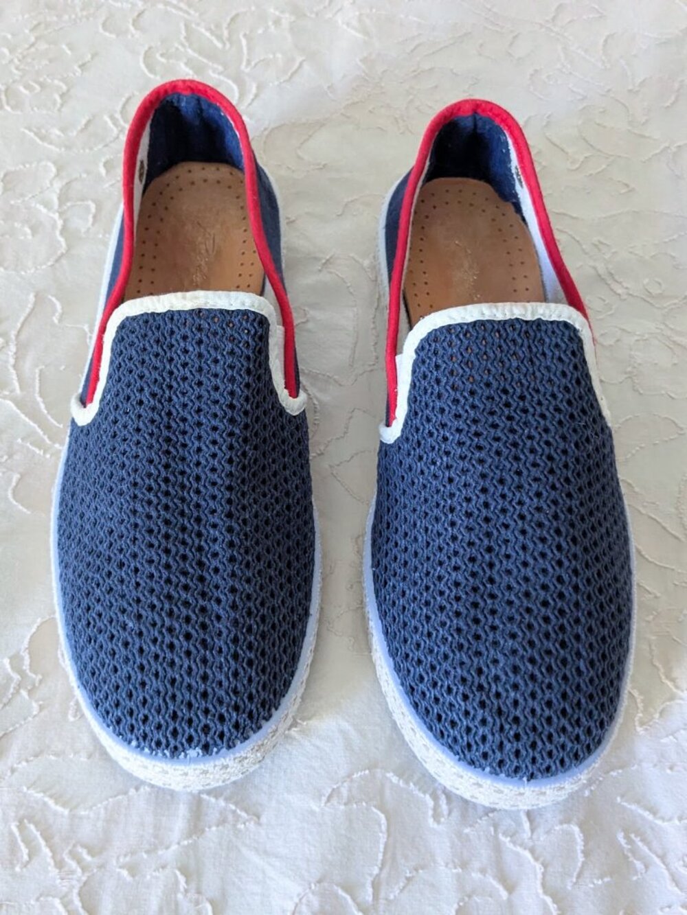 $220 RIVIERAS 38 8 Navy Red Espadrille Loafers - Picture 2 of 10